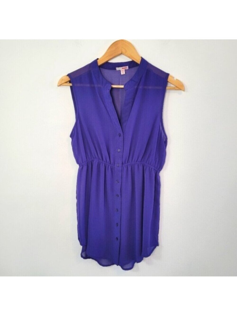 💘Bongo Purple Sleeveless Button Front Sheer Blouse Size Medium